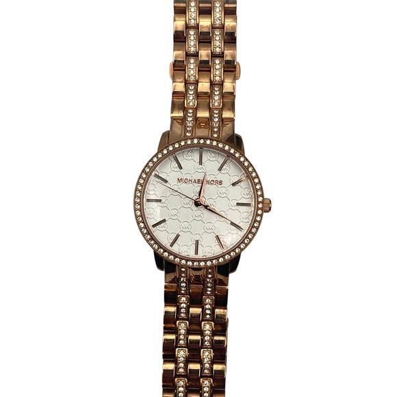 Michael Kors MK-3193 Rose Gold logo Womens Watch 35mm - New Battery - WR 5 ATM - Picture 1 of 10